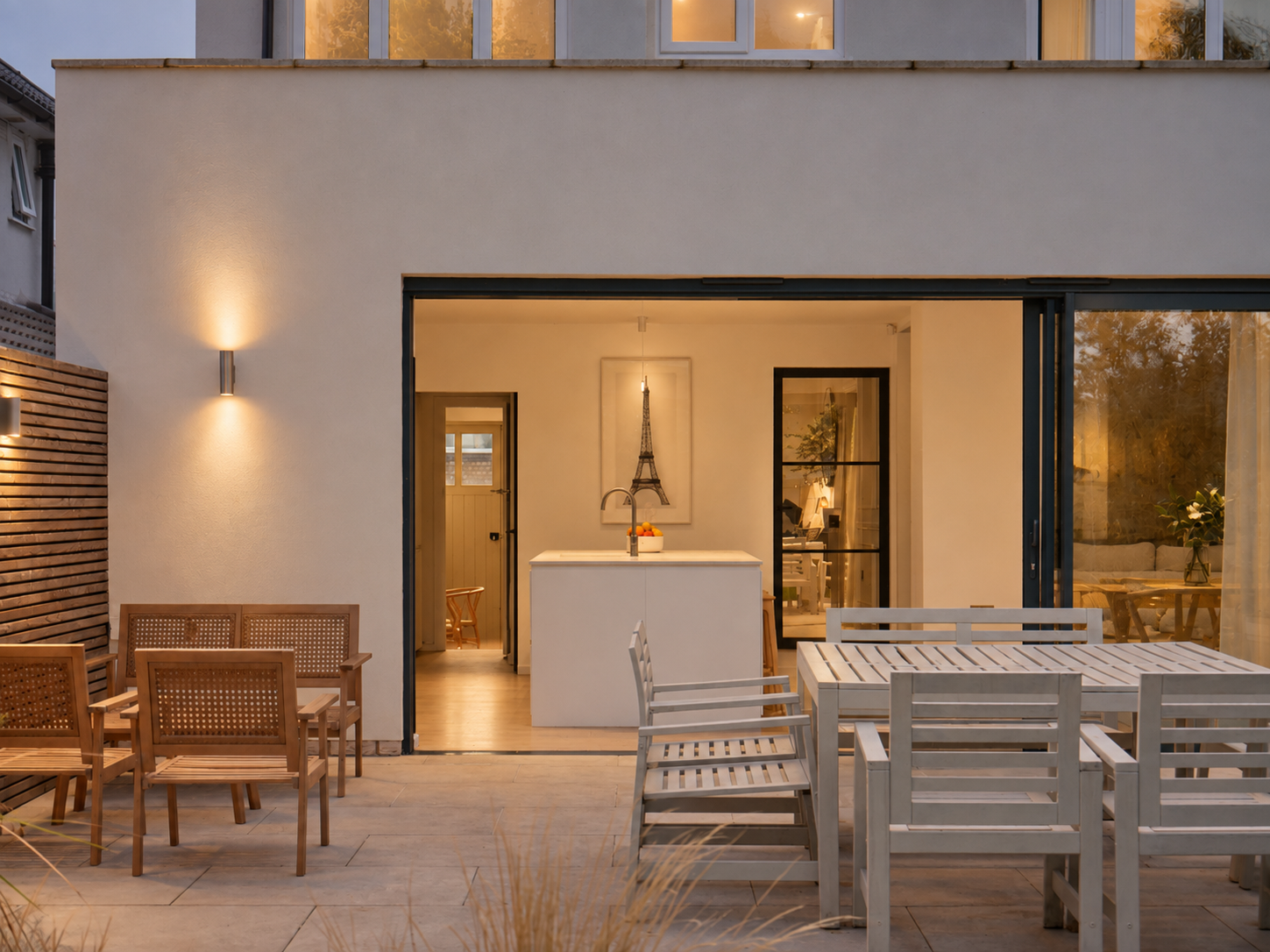 Open plan kitchen and living space in a residential project