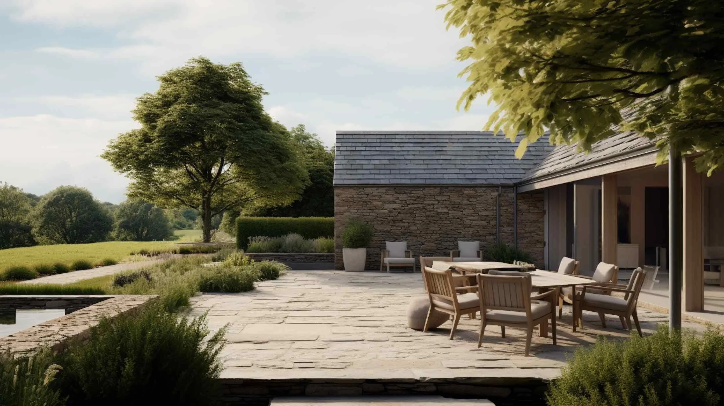 Landscape architecture around a converted Derbyshire barn